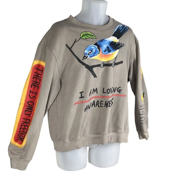 Street Wear Graphic Sweatshirt L Bird Skeleton Skater Uplifting Graffiti Hip Hop - Picture 8 of 15